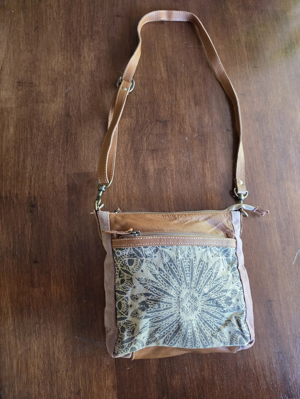 Myra Bag Brown Tan Patterned Leather Crossbody